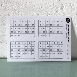 Product Photography Monthly Habit Tracker Sticker Sheet on desk with brick wall as background